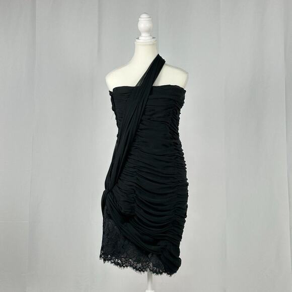 Ruched Strapless Bodycon Lace Dress In Black 80's Style Vintage Set Size 12 - Picture 1 of 5